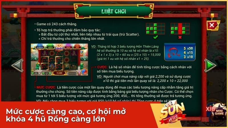 Mức cược càng cao, cơ hội mở khóa 4 hũ Rồng càng lớn